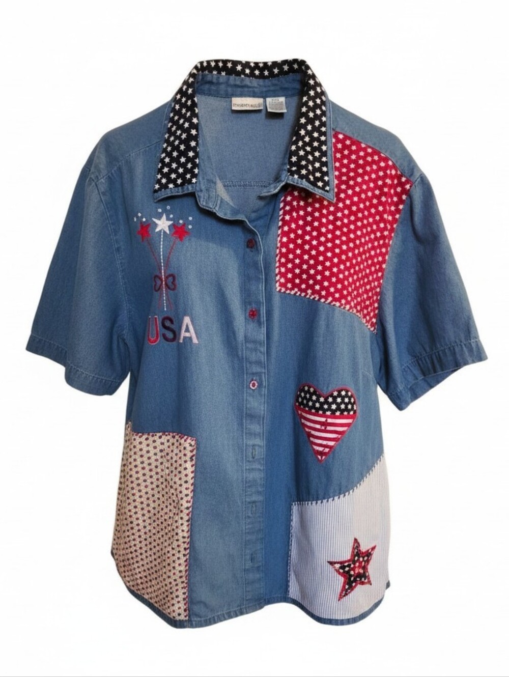 Fashion Bug Denim Patchwork Button-Down Shirt